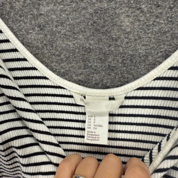 H&M Dress Women S Small Whhite Striped Sheath Midi V-Neck Sleeveless Cotton - Picture 5 of 8